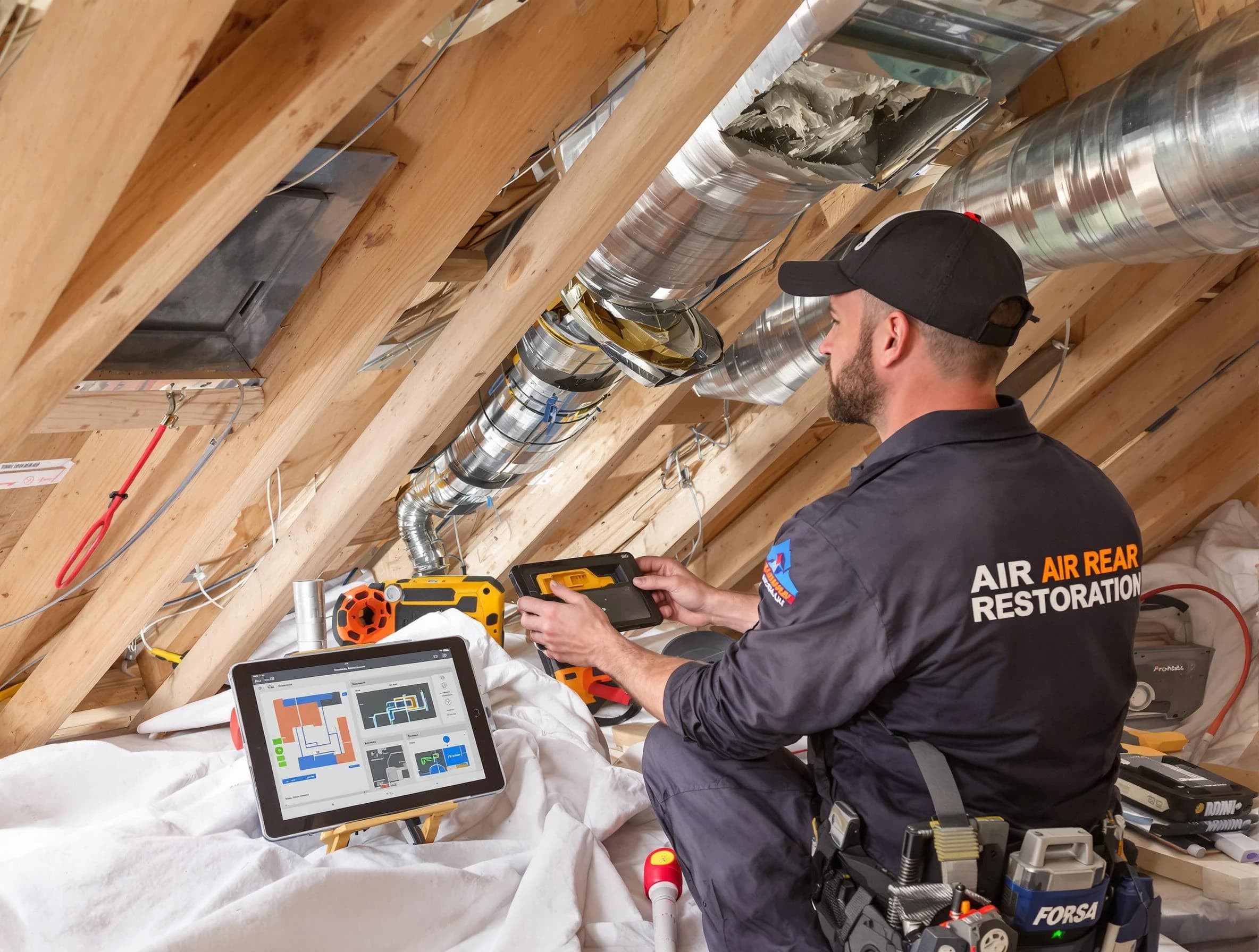 Queen Creek Air Duct Cleaning technician performing precise duct repair work in Queen Creek