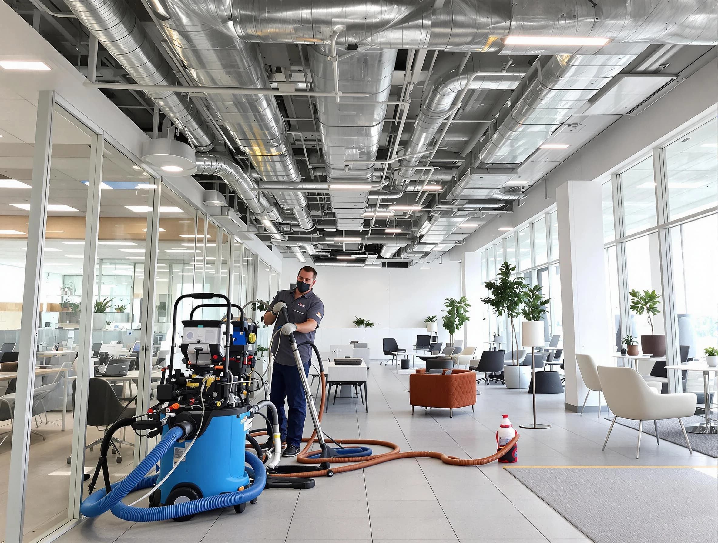 Queen Creek Air Duct Cleaning team conducting comprehensive commercial duct cleaning at a business location in Queen Creek