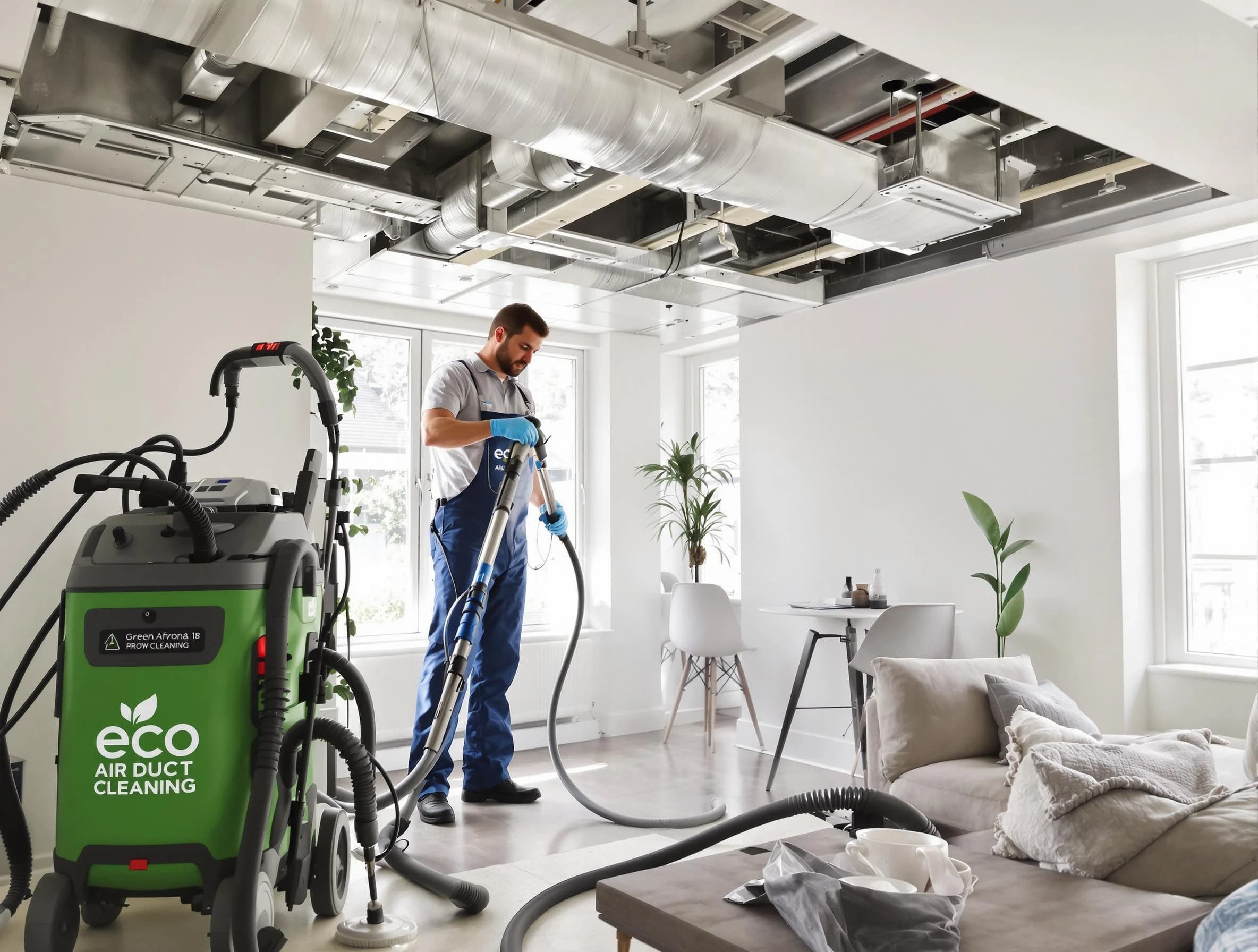 Queen Creek Air Duct Cleaning technician performing eco-friendly duct cleaning using sustainable methods in Queen Creek