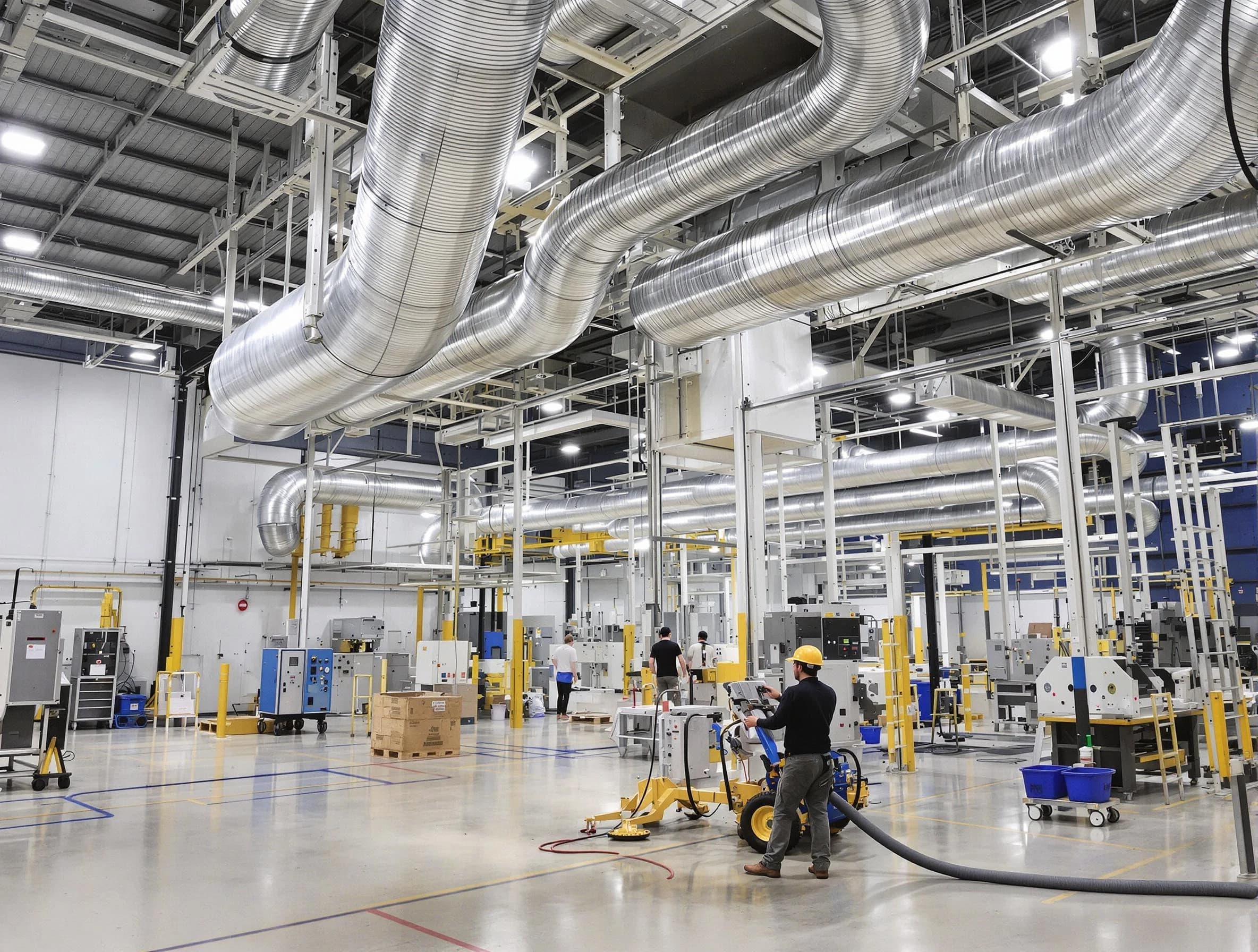 Queen Creek Air Duct Cleaning team performing comprehensive industrial duct cleaning at a large facility in Queen Creek