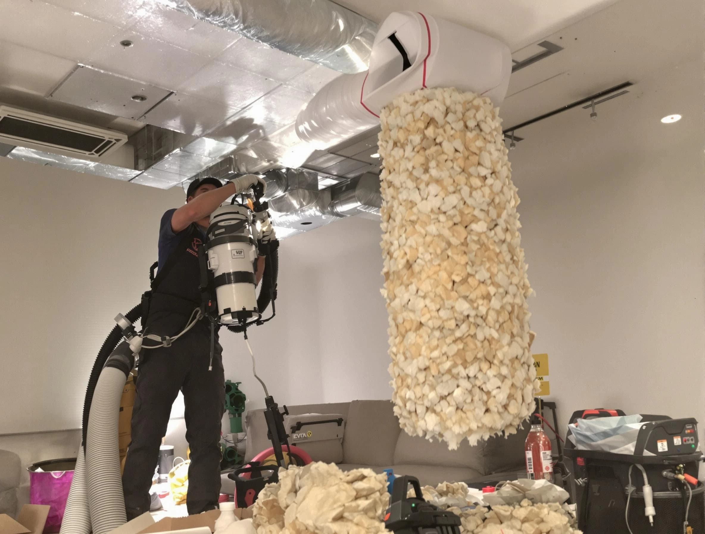 Queen Creek Air Duct Cleaning technician performing precision vacuum insulation removal in a residential property in Queen Creek