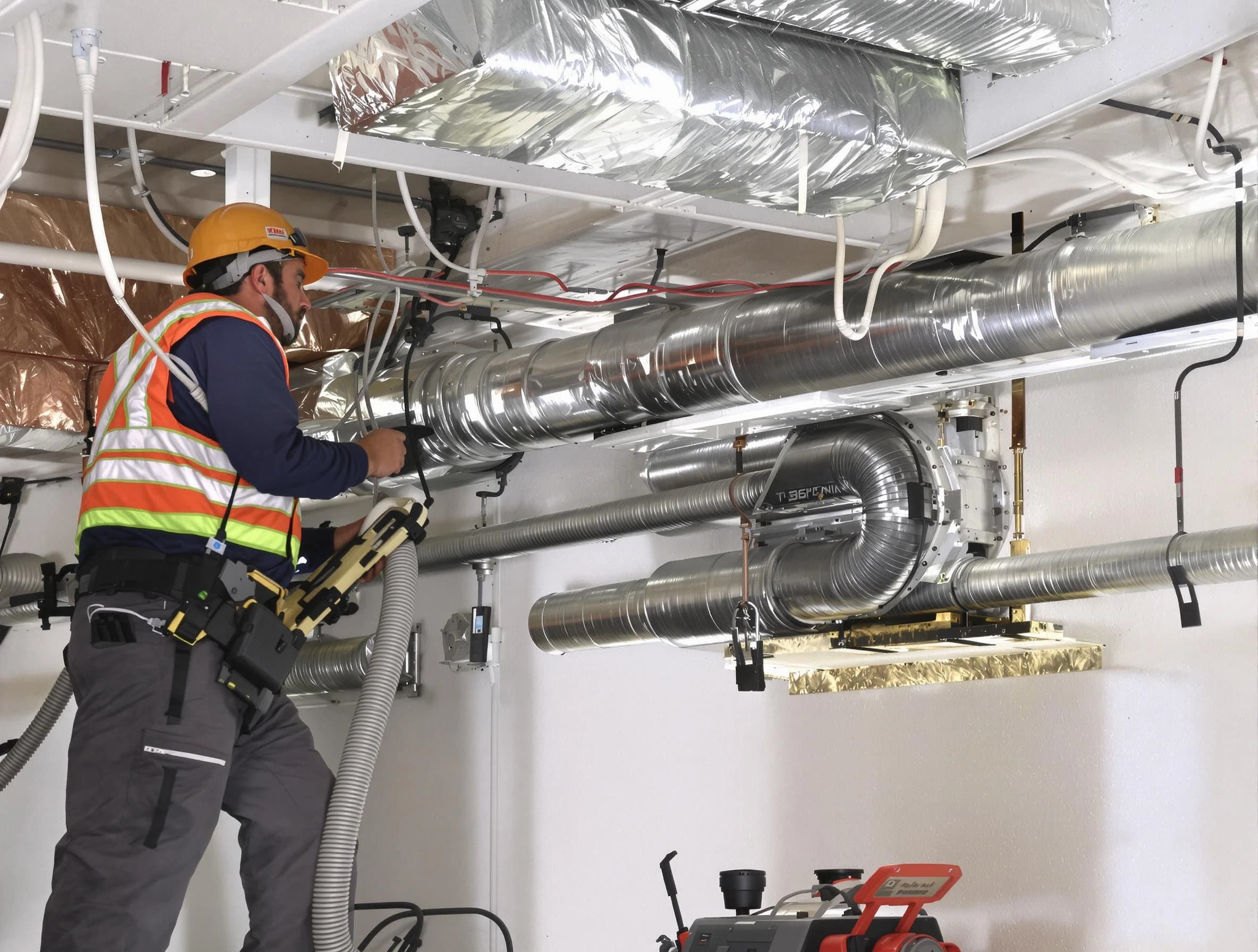 Queen Creek Air Duct Cleaning technician performing precision vacuum insulation removal in a residential property in Queen Creek
