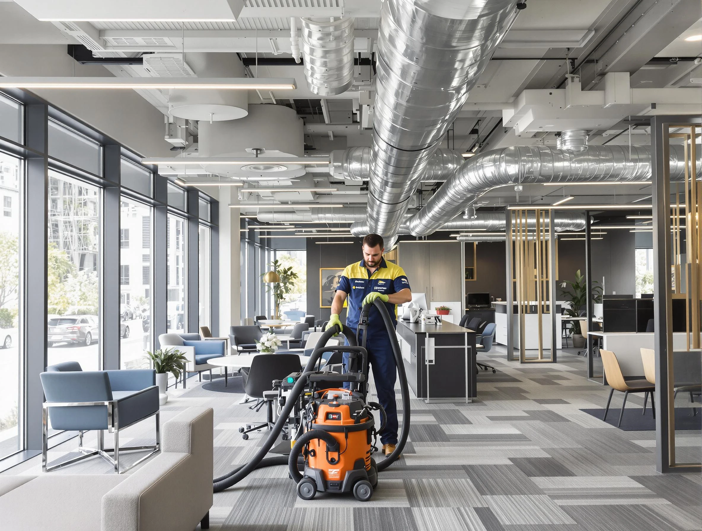 Queen Creek Air Duct Cleaning team performing thorough commercial duct cleaning at a Queen Creek business center